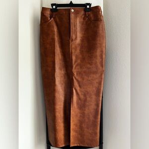WAYF Orange Vegan Leather Maxi Skirt